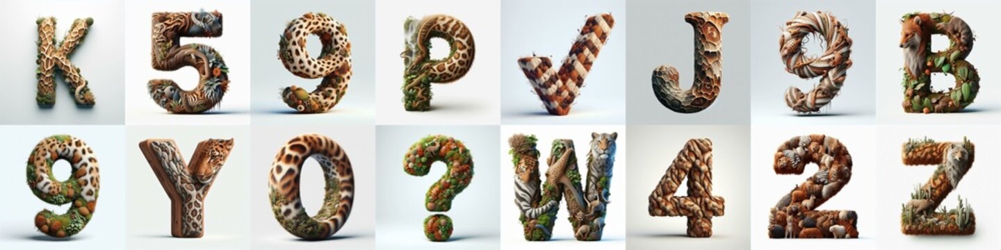 Animal lettering 3D. AI generated illustration