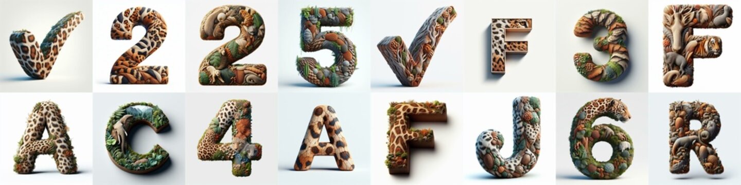 Animal lettering 3D. AI generated illustration