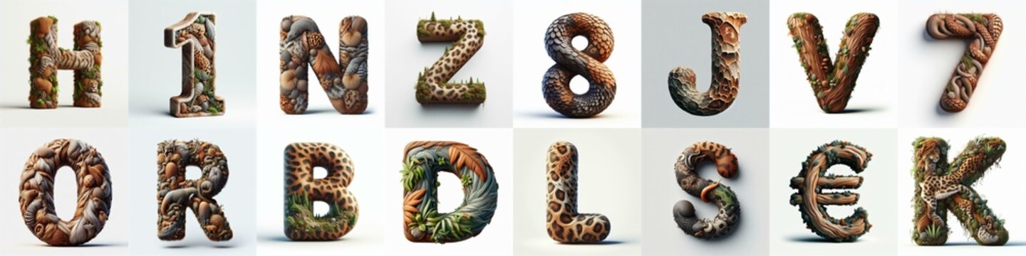 Animal lettering 3D. AI generated illustration
