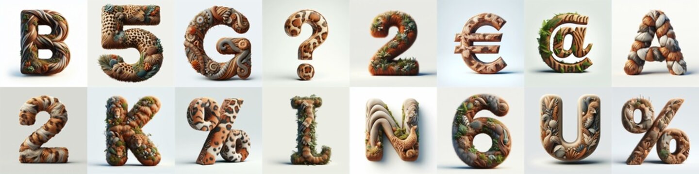 Animal lettering 3D. AI generated illustration