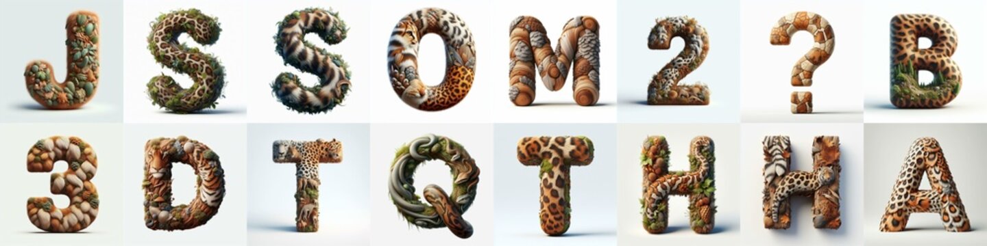 Animal lettering 3D. AI generated illustration