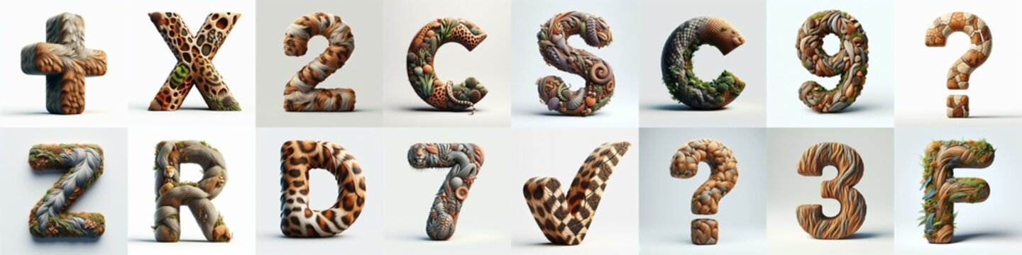 Animal lettering 3D. AI generated illustration