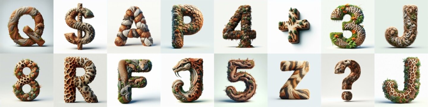Animal lettering 3D. AI generated illustration