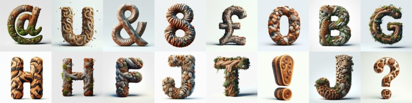 Animal lettering 3D. AI generated illustration