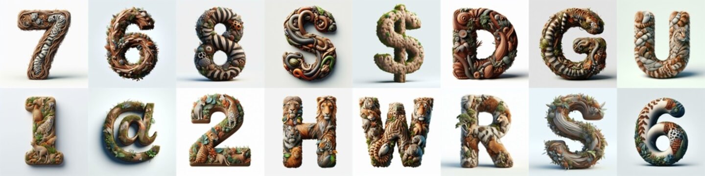 Animal lettering 3D. AI generated illustration