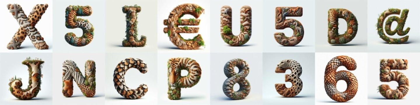 Animal lettering 3D. AI generated illustration