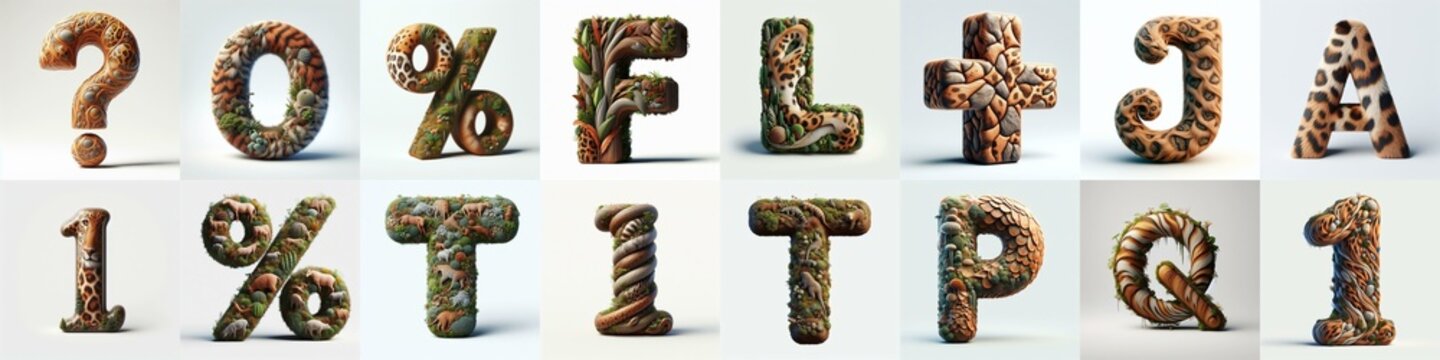 Animal lettering 3D. AI generated illustration