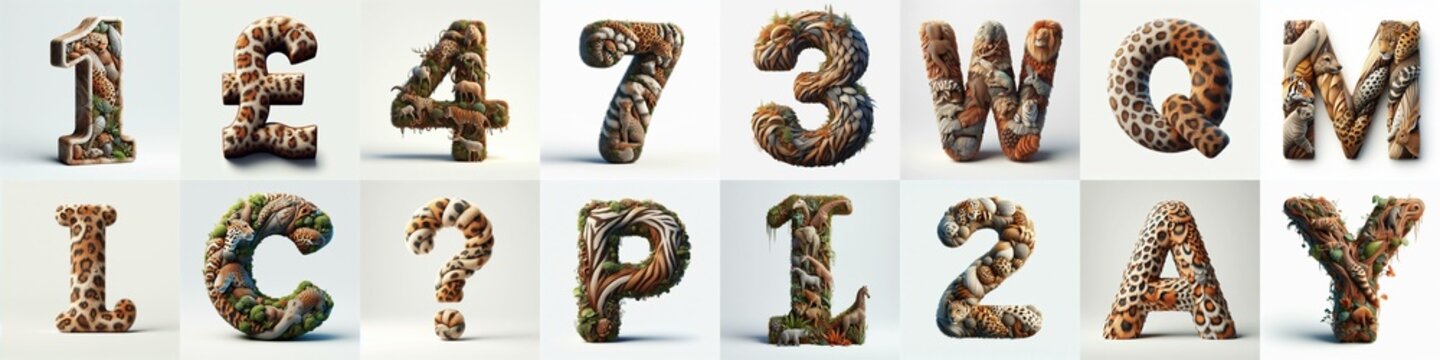 Animal lettering 3D. AI generated illustration