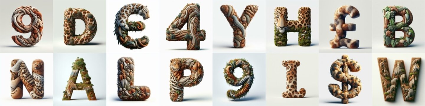 Animal lettering 3D. AI generated illustration