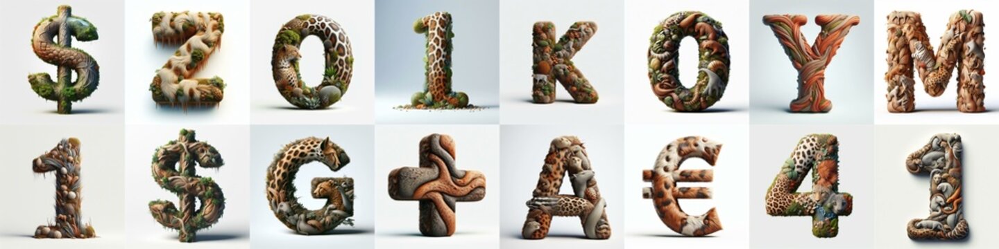 Animal lettering 3D. AI generated illustration