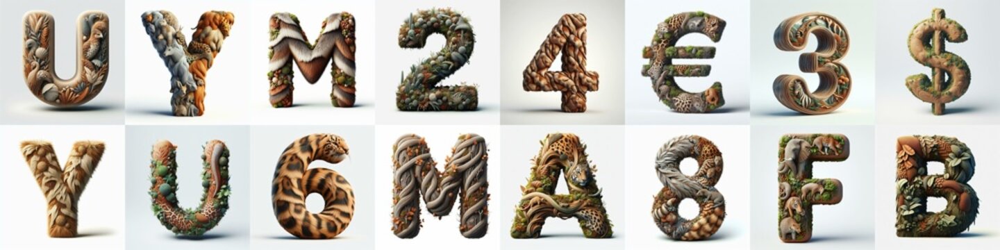 Animal lettering 3D. AI generated illustration