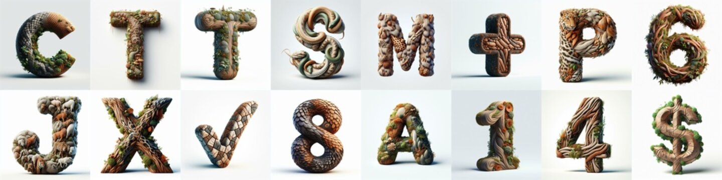 Animal lettering 3D. AI generated illustration
