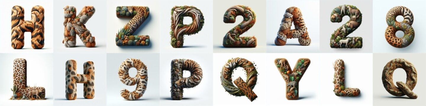 Animal lettering 3D. AI generated illustration