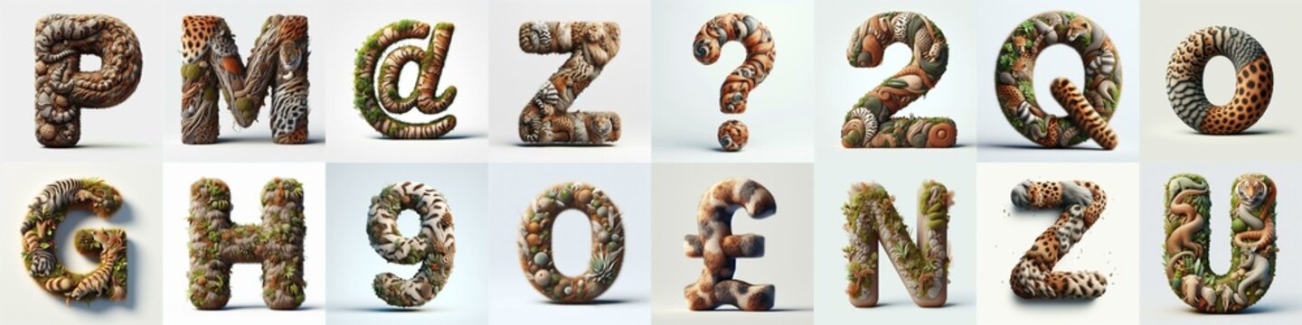 Animal lettering 3D. AI generated illustration