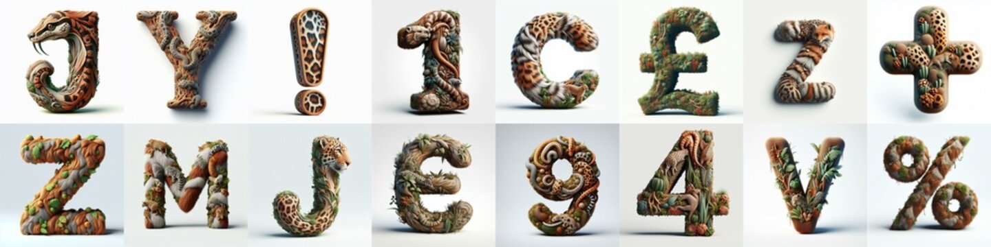 Animal lettering 3D. AI generated illustration