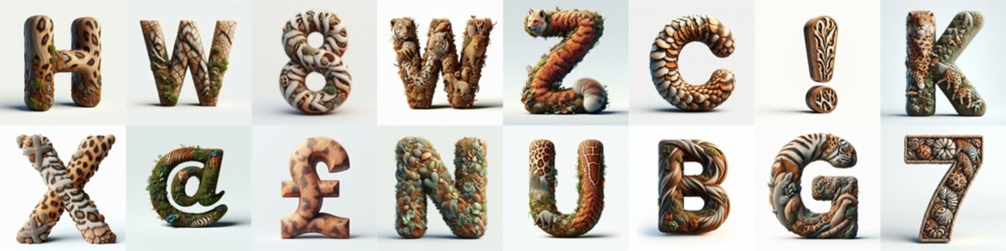 Animal lettering 3D. AI generated illustration