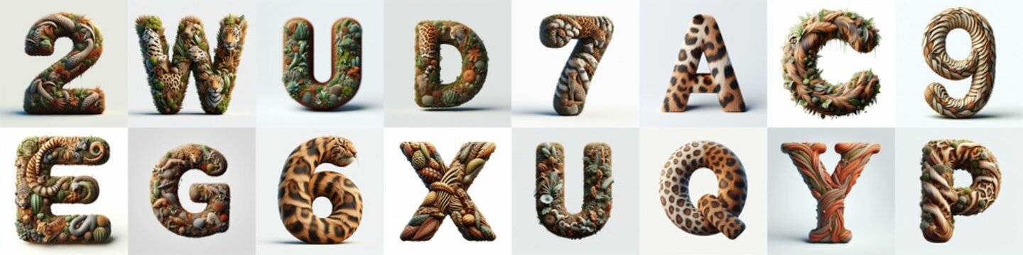 Animal lettering 3D. AI generated illustration