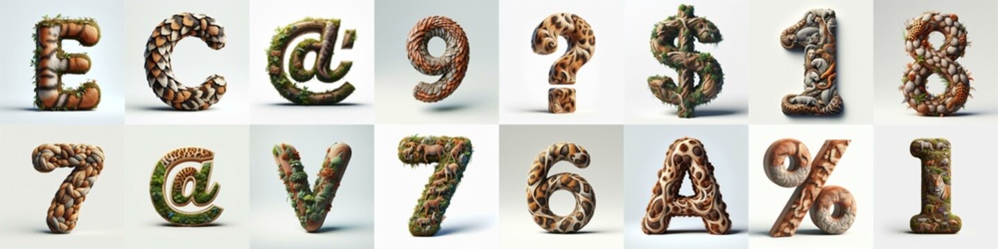 Animal lettering 3D. AI generated illustration
