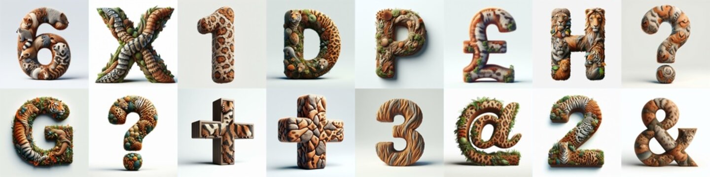 Animal lettering 3D. AI generated illustration