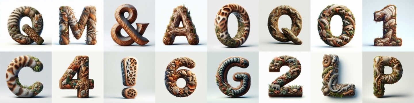 Animal lettering 3D. AI generated illustration