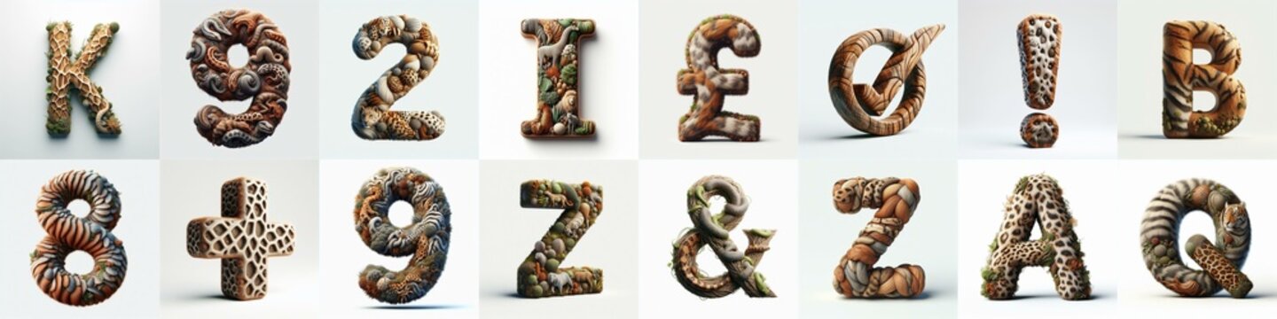 Animal lettering 3D. AI generated illustration