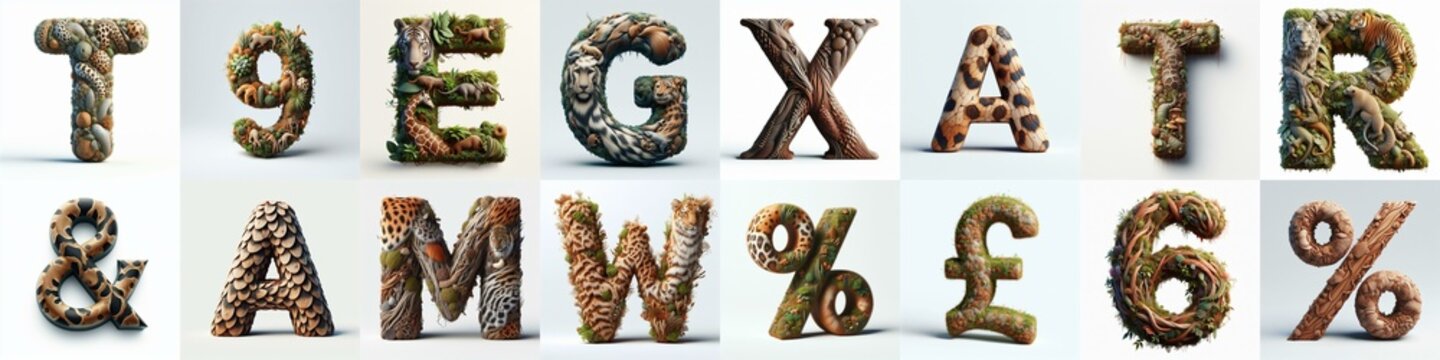 Animal lettering 3D. AI generated illustration