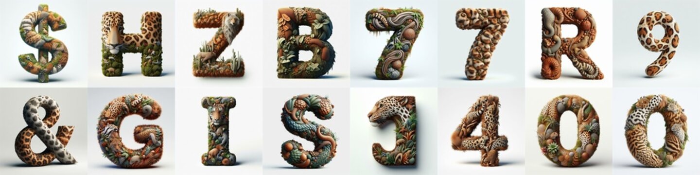 Animal lettering 3D. AI generated illustration
