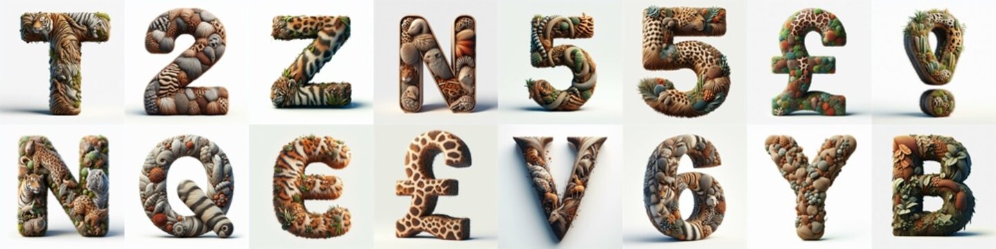 Animal lettering 3D. AI generated illustration