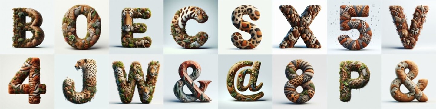 Animal lettering 3D. AI generated illustration