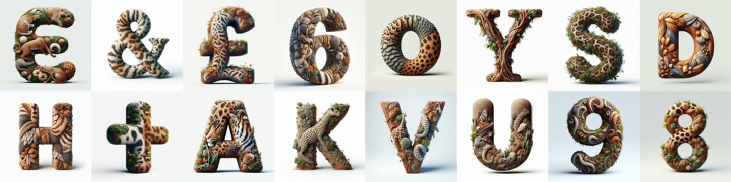 Animal lettering 3D. AI generated illustration