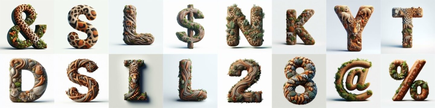 Animal lettering 3D. AI generated illustration