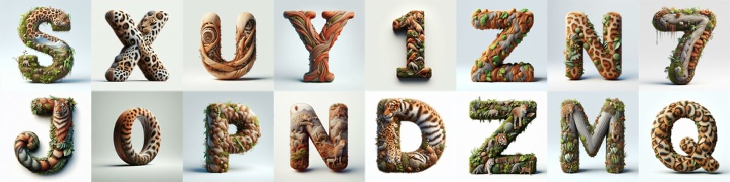 Animal lettering 3D. AI generated illustration