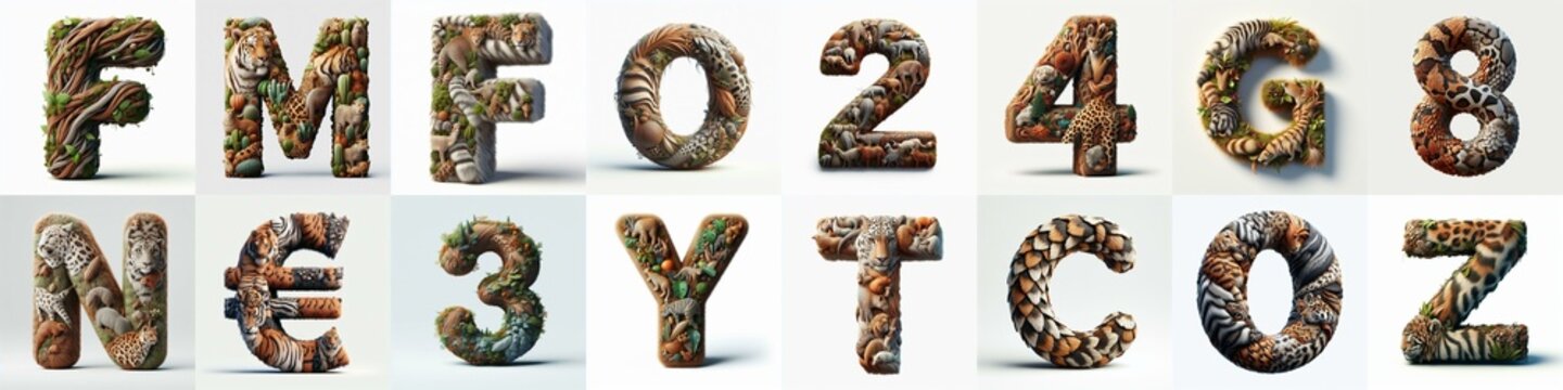 Animal lettering 3D. AI generated illustration