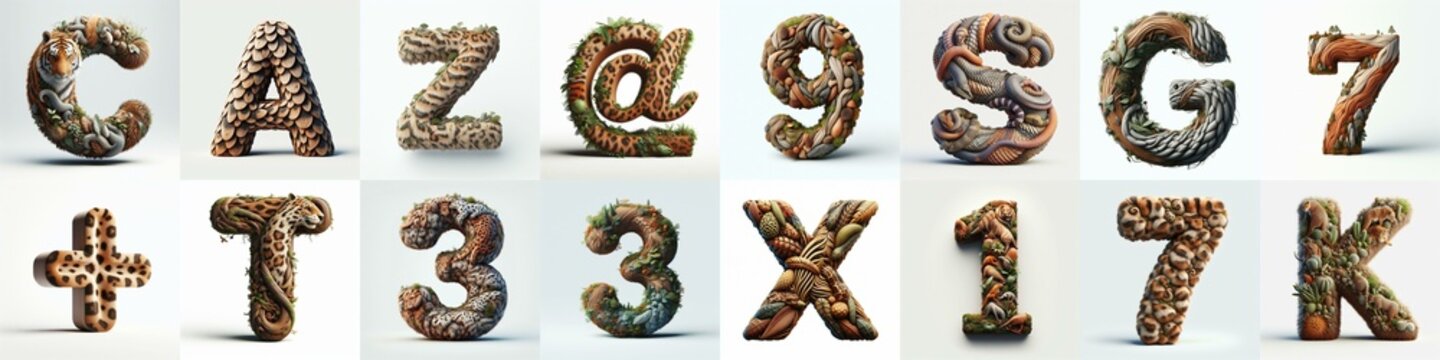 Animal lettering 3D. AI generated illustration