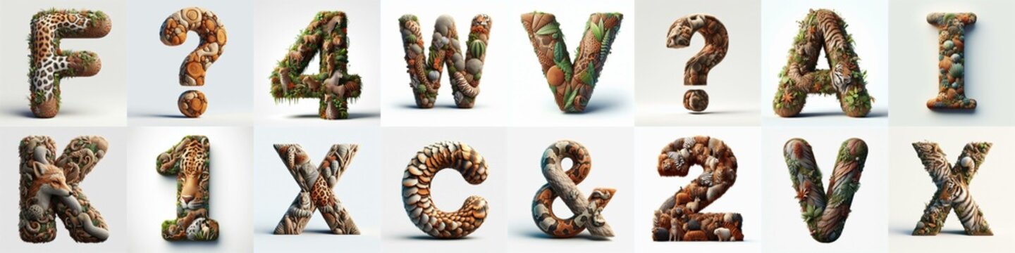 Animal lettering 3D. AI generated illustration