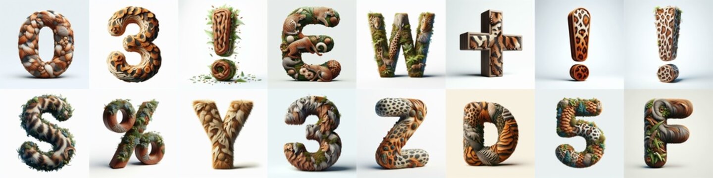 Animal lettering 3D. AI generated illustration
