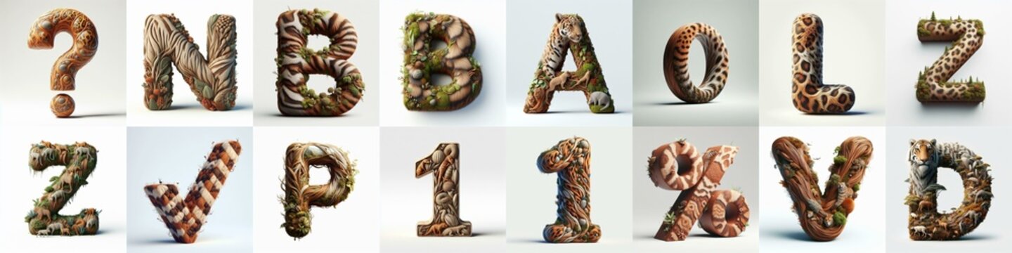 Animal lettering 3D. AI generated illustration