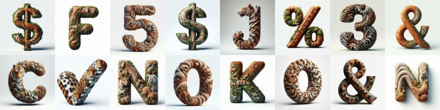 Animal lettering 3D. AI generated illustration