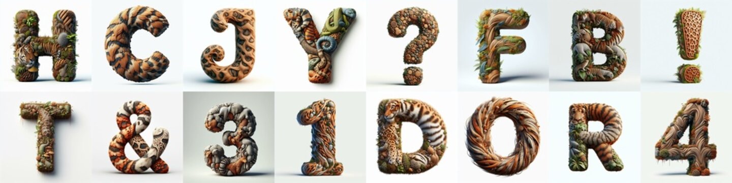 Animal lettering 3D. AI generated illustration