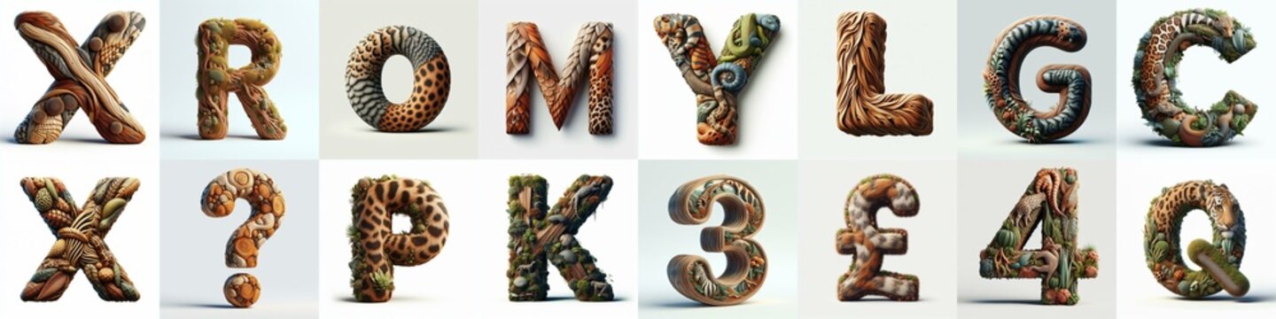 Animal lettering 3D. AI generated illustration