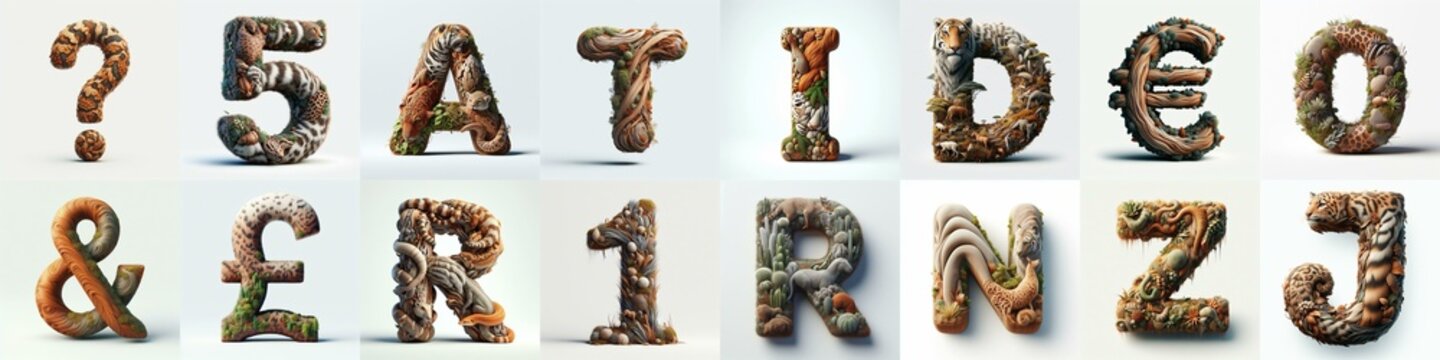 Animal lettering 3D. AI generated illustration