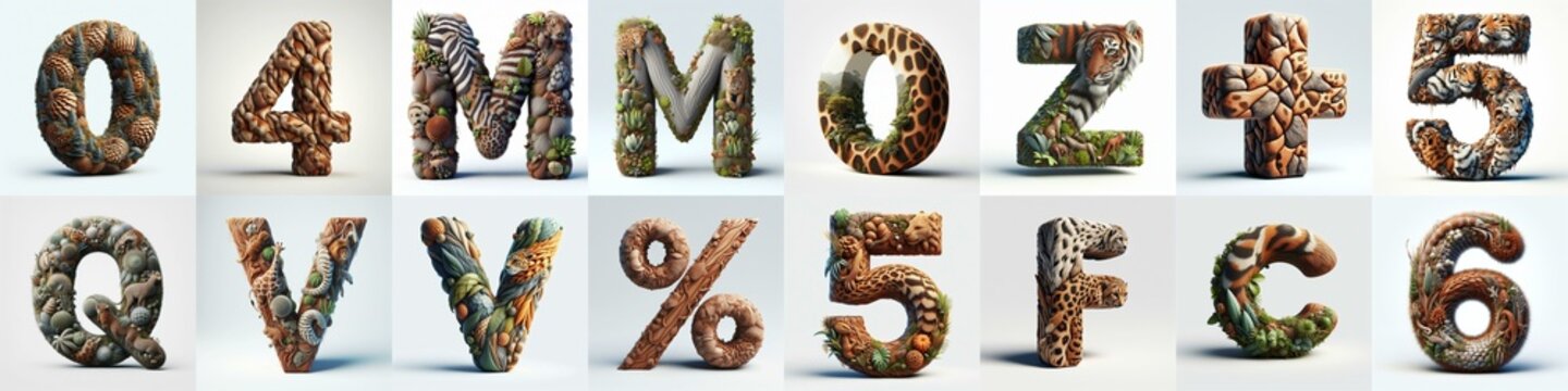 Animal lettering 3D. AI generated illustration