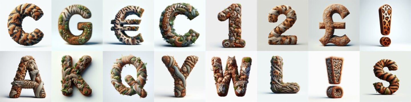 Animal lettering 3D. AI generated illustration
