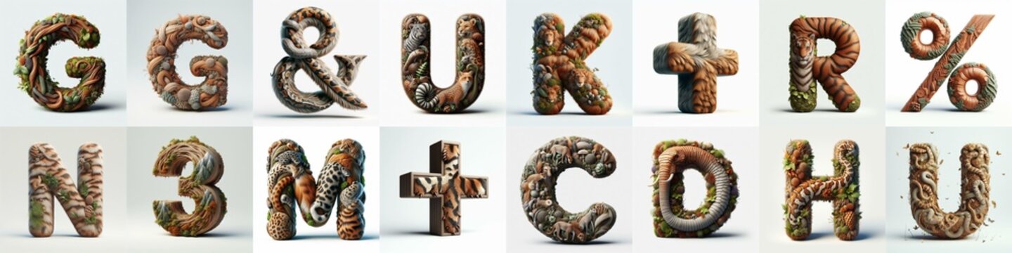 Animal lettering 3D. AI generated illustration