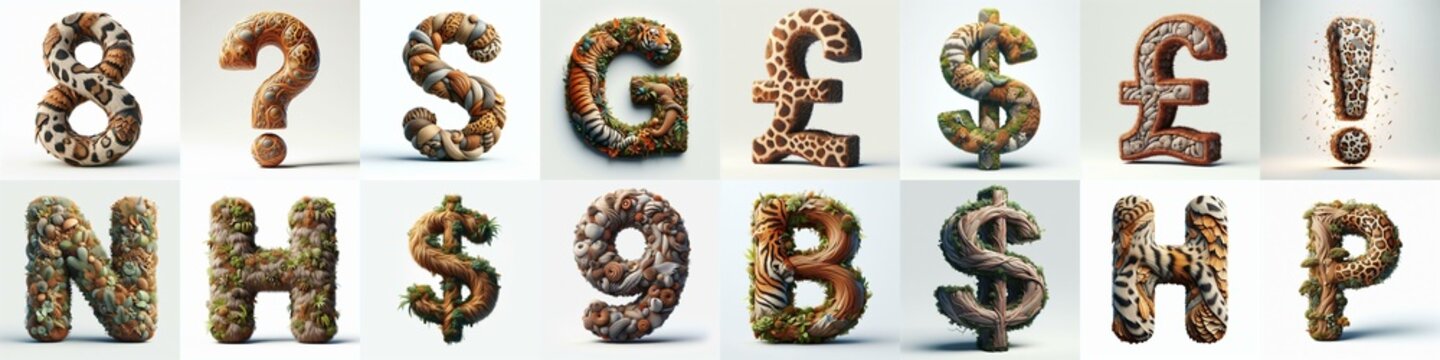 Animal lettering 3D. AI generated illustration