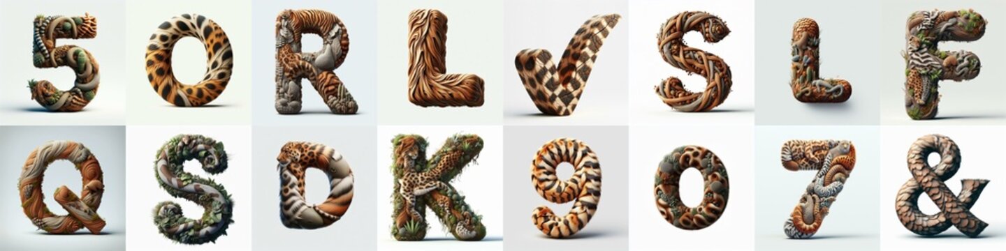 Animal lettering 3D. AI generated illustration