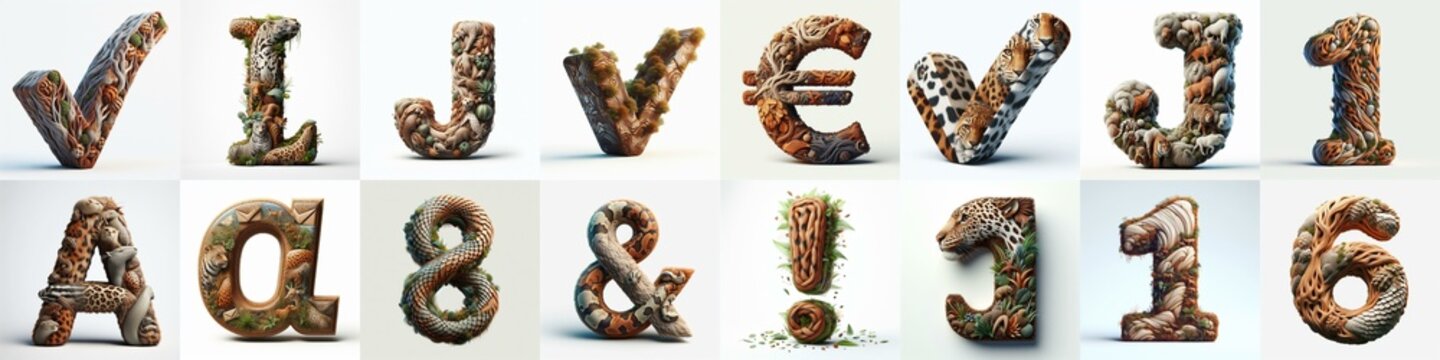 Animal lettering 3D. AI generated illustration