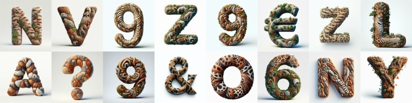 Animal lettering 3D. AI generated illustration
