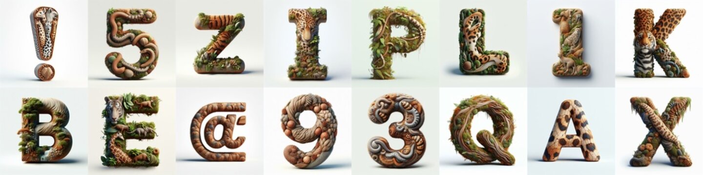 Animal lettering 3D. AI generated illustration
