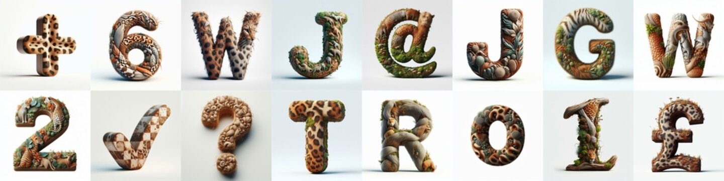 Animal lettering 3D. AI generated illustration